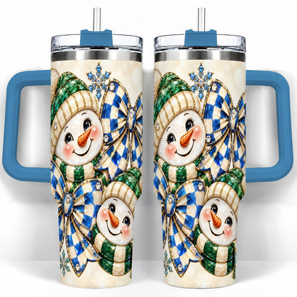 #pl[40oz|Blue] Snowman Duo 40oz Tumbler with Handle, Winter Plaid Travel Cup