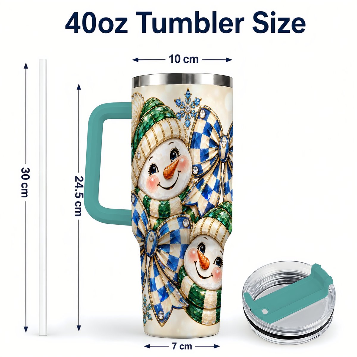 #pl[40oz|Green] Snowman Duo 40oz Tumbler with Handle, Winter Plaid Travel Cup