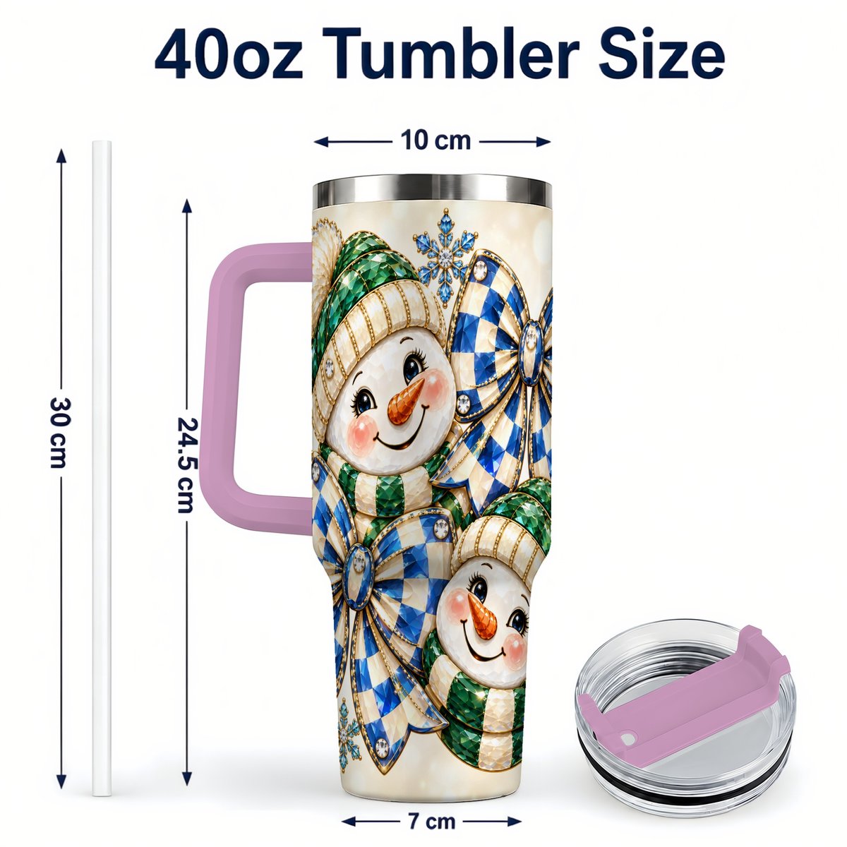 #pl[40oz|Pink] Snowman Duo 40oz Tumbler with Handle, Winter Plaid Travel Cup