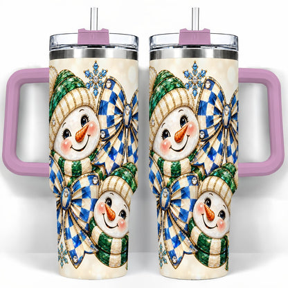 #pl[40oz|Pink] Snowman Duo 40oz Tumbler with Handle, Winter Plaid Travel Cup