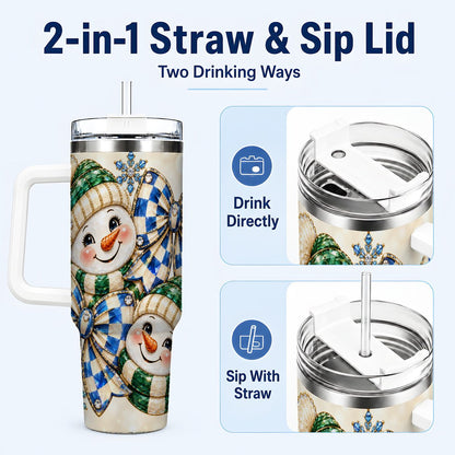 #pl[40oz|White] Snowman Duo 40oz Tumbler with Handle, Winter Plaid Travel Cup