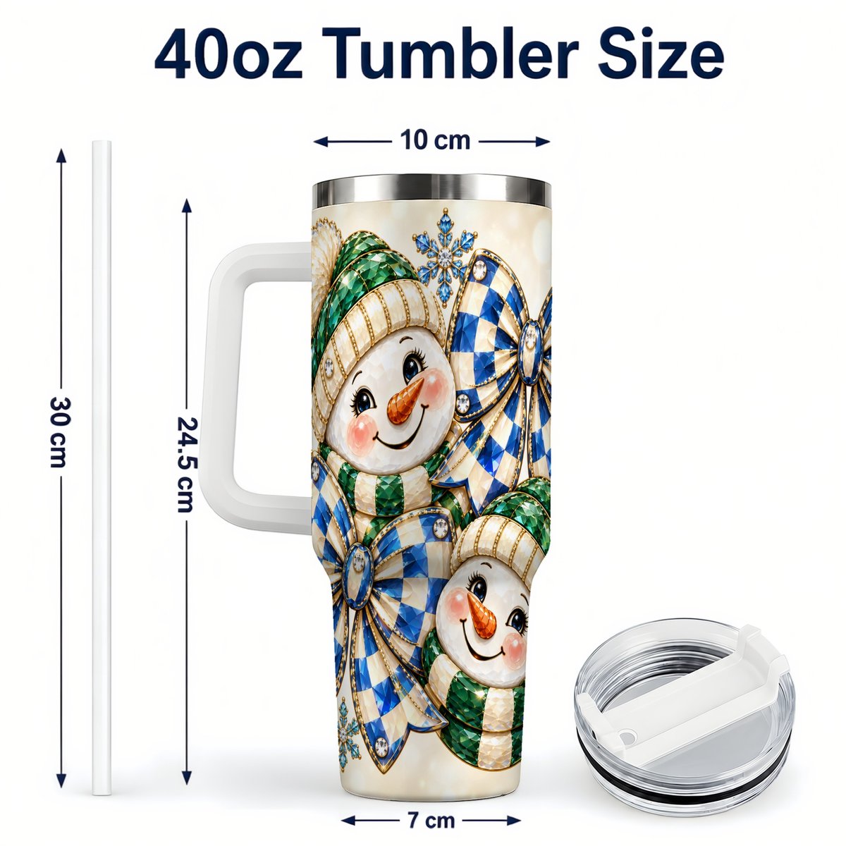 #pl[40oz|White] Snowman Duo 40oz Tumbler with Handle, Winter Plaid Travel Cup