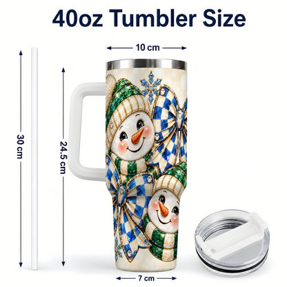 #pl[40oz|White] Snowman Duo 40oz Tumbler with Handle, Winter Plaid Travel Cup