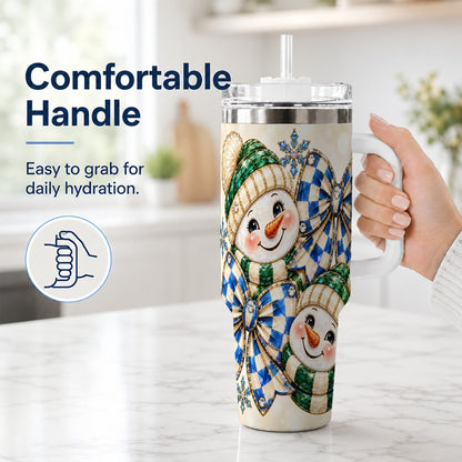 #pl[40oz|White] Snowman Duo 40oz Tumbler with Handle, Winter Plaid Travel Cup