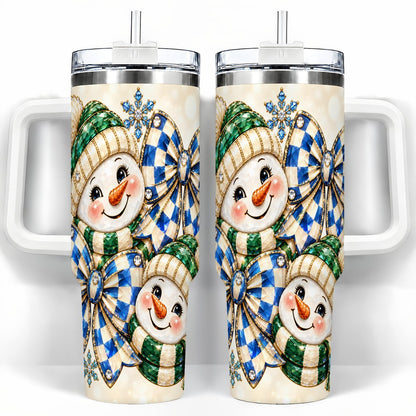 Snowman Duo 40oz Tumbler with Handle, Winter Plaid Travel Cup