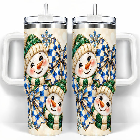 Snowman Duo 40oz Tumbler with Handle, Winter Plaid Travel Cup