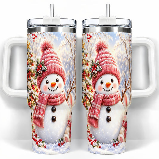 Snowman Bunny 40oz Tumbler with Handle, Christmas Travel Cup
