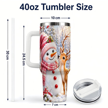 #pl[40oz|White] Snowman Fawn 40oz Tumbler with Handle, Winter Forest Travel Cup