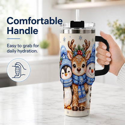 #pl[40oz|Black] Christmas Animal Trio 40oz Tumbler with Handle, Holiday Travel Cup