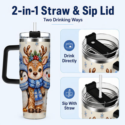 #pl[40oz|Black] Christmas Animal Trio 40oz Tumbler with Handle, Holiday Travel Cup
