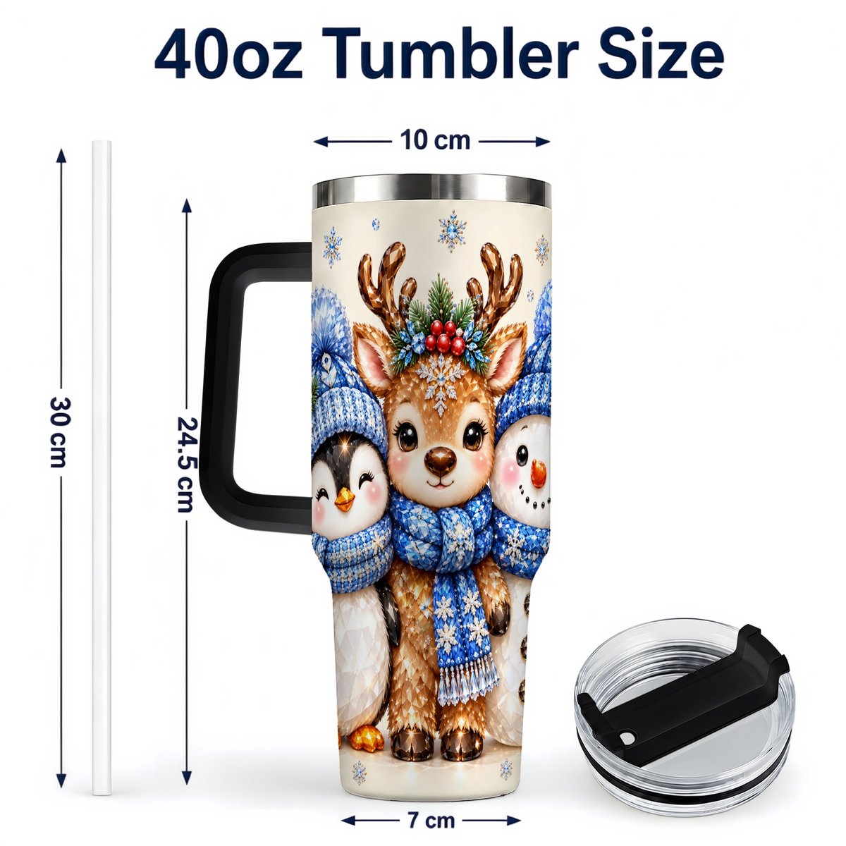 #pl[40oz|Black] Christmas Animal Trio 40oz Tumbler with Handle, Holiday Travel Cup