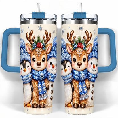 #pl[40oz|Blue] Christmas Animal Trio 40oz Tumbler with Handle, Holiday Travel Cup