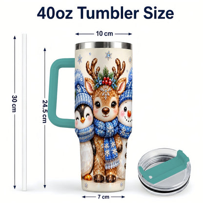 #pl[40oz|Green] Christmas Animal Trio 40oz Tumbler with Handle, Holiday Travel Cup