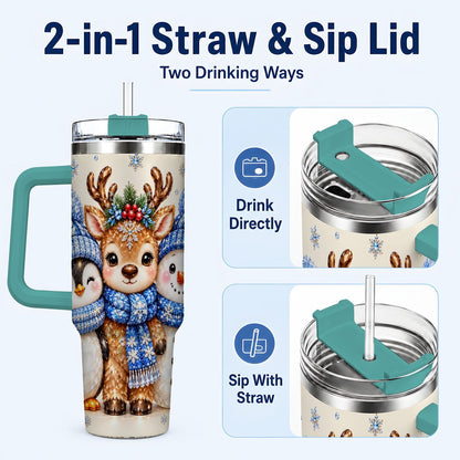 #pl[40oz|Green] Christmas Animal Trio 40oz Tumbler with Handle, Holiday Travel Cup