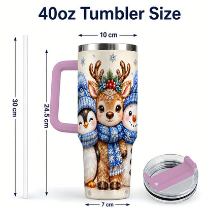 #pl[40oz|Pink] Christmas Animal Trio 40oz Tumbler with Handle, Holiday Travel Cup