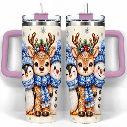 #pl[40oz|Pink] Christmas Animal Trio 40oz Tumbler with Handle, Holiday Travel Cup