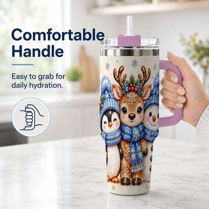 #pl[40oz|Pink] Christmas Animal Trio 40oz Tumbler with Handle, Holiday Travel Cup