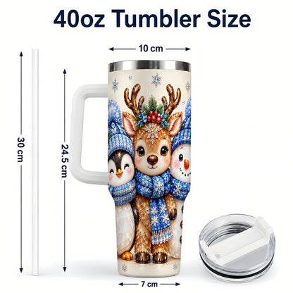 #pl[40oz|White] Christmas Animal Trio 40oz Tumbler with Handle, Holiday Travel Cup
