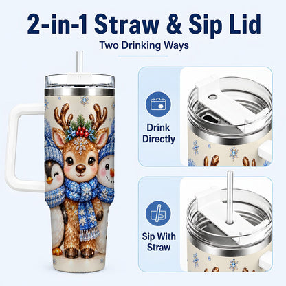 #pl[40oz|White] Christmas Animal Trio 40oz Tumbler with Handle, Holiday Travel Cup