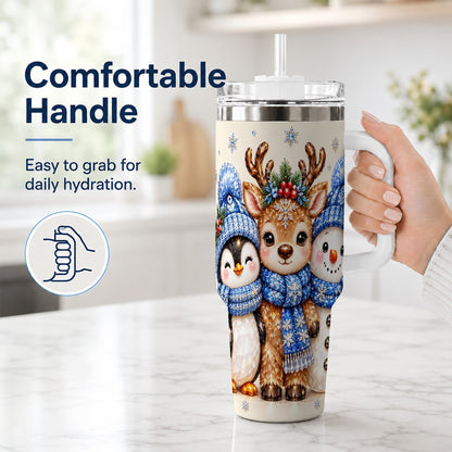 #pl[40oz|White] Christmas Animal Trio 40oz Tumbler with Handle, Holiday Travel Cup