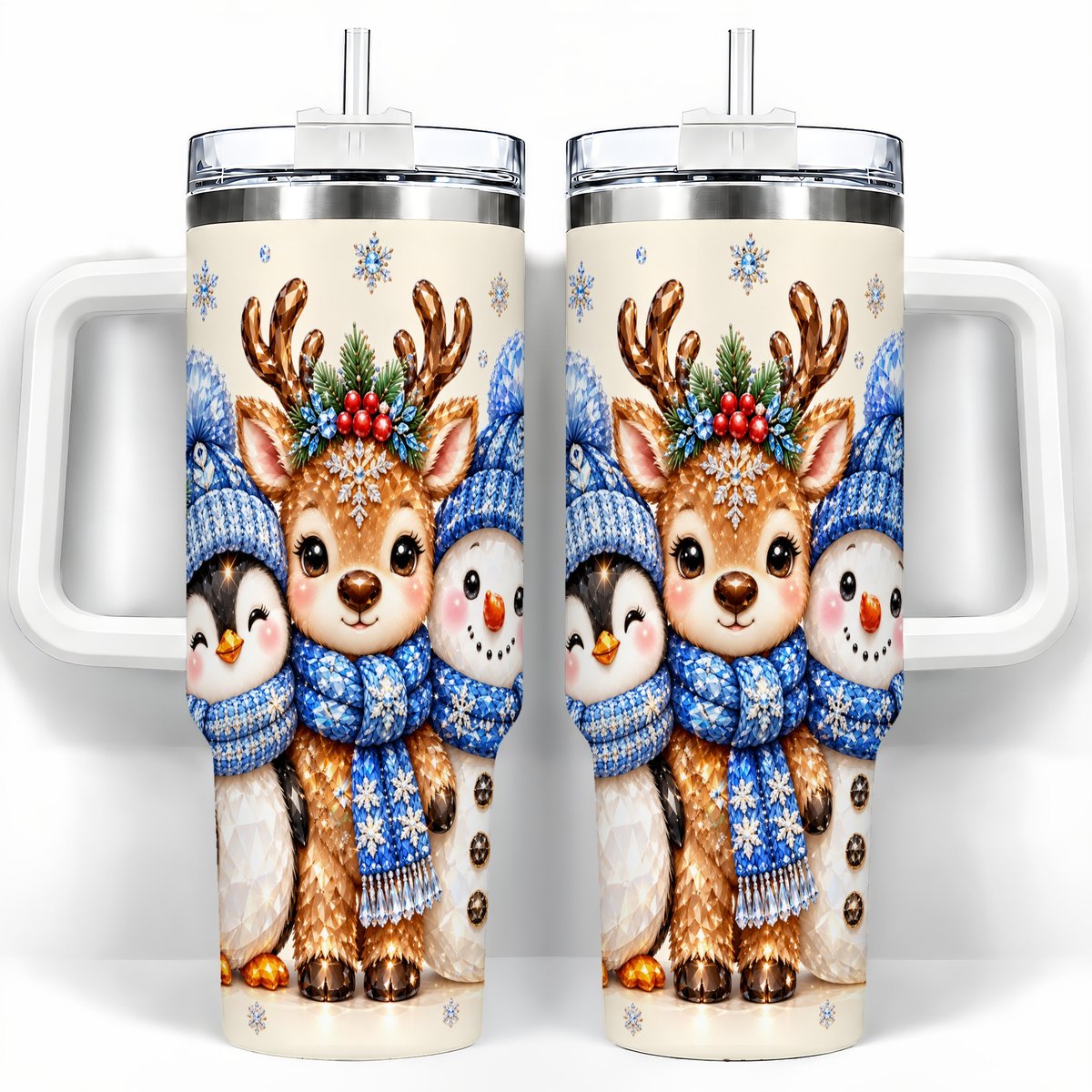 Christmas Animal Trio 40oz Tumbler with Handle, Holiday Travel Cup