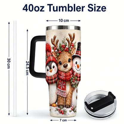 #pl[40oz|Black] Cozy Winter Animal Trio 40oz Tumbler with Handle, Christmas Travel Cup