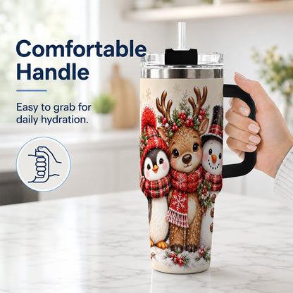 #pl[40oz|Black] Cozy Winter Animal Trio 40oz Tumbler with Handle, Christmas Travel Cup