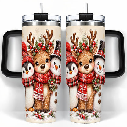 #pl[40oz|Black] Cozy Winter Animal Trio 40oz Tumbler with Handle, Christmas Travel Cup