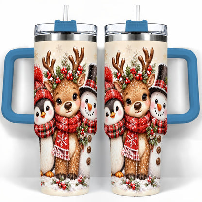#pl[40oz|Blue] Cozy Winter Animal Trio 40oz Tumbler with Handle, Christmas Travel Cup