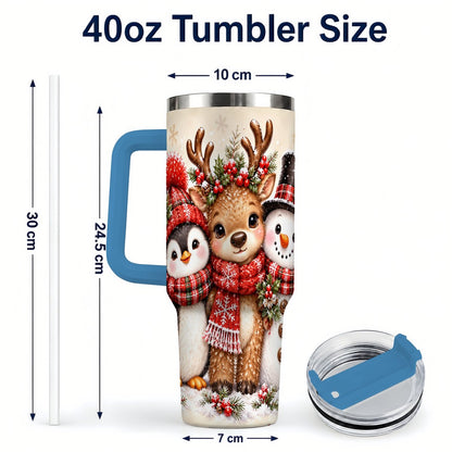 #pl[40oz|Blue] Cozy Winter Animal Trio 40oz Tumbler with Handle, Christmas Travel Cup