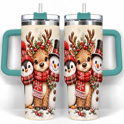 #pl[40oz|Green] Cozy Winter Animal Trio 40oz Tumbler with Handle, Christmas Travel Cup