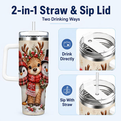 #pl[40oz|White] Cozy Winter Animal Trio 40oz Tumbler with Handle, Christmas Travel Cup