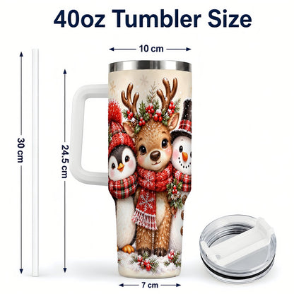 #pl[40oz|White] Cozy Winter Animal Trio 40oz Tumbler with Handle, Christmas Travel Cup