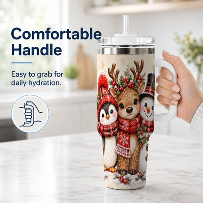 #pl[40oz|White] Cozy Winter Animal Trio 40oz Tumbler with Handle, Christmas Travel Cup
