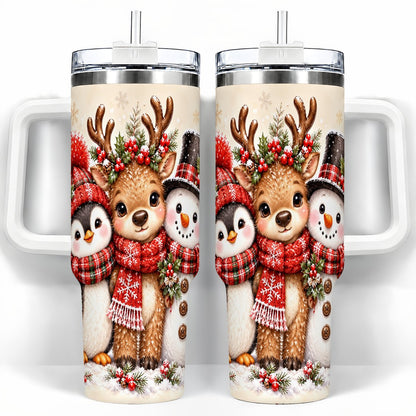 Cozy Winter Animal Trio 40oz Tumbler with Handle, Christmas Travel Cup