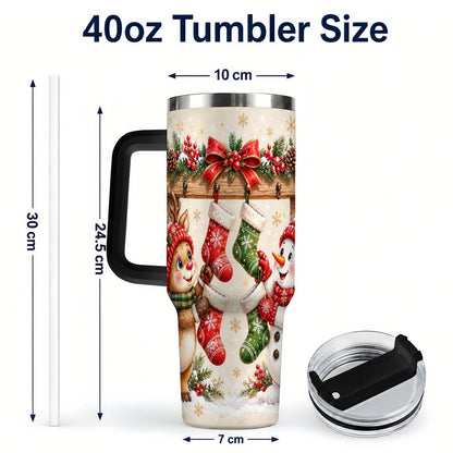 #pl[40oz|Black] Reindeer Snowman 40oz Tumbler with Handle, Christmas Travel Cup
