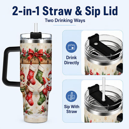 #pl[40oz|Black] Reindeer Snowman 40oz Tumbler with Handle, Christmas Travel Cup