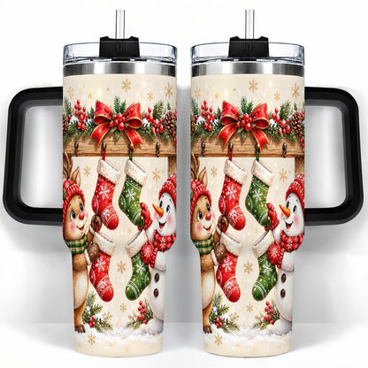 #pl[40oz|Black] Reindeer Snowman 40oz Tumbler with Handle, Christmas Travel Cup