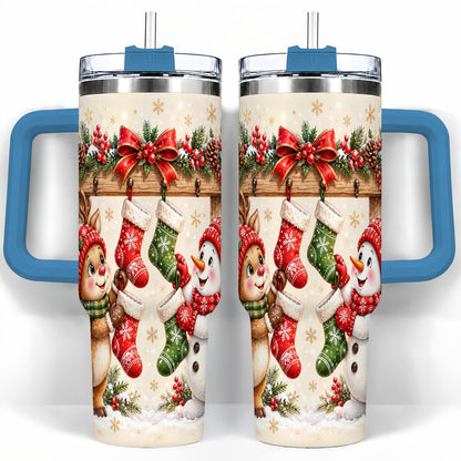 #pl[40oz|Blue] Reindeer Snowman 40oz Tumbler with Handle, Christmas Travel Cup