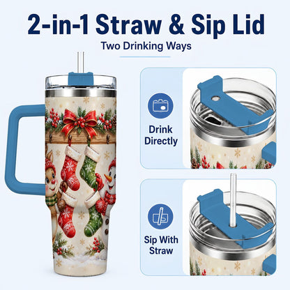 #pl[40oz|Blue] Reindeer Snowman 40oz Tumbler with Handle, Christmas Travel Cup