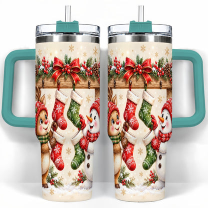 #pl[40oz|Green] Reindeer Snowman 40oz Tumbler with Handle, Christmas Travel Cup