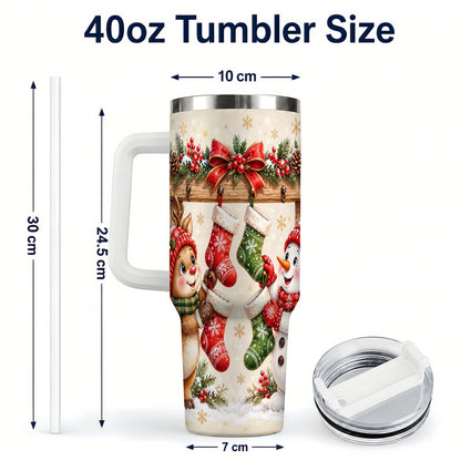 #pl[40oz|White] Reindeer Snowman 40oz Tumbler with Handle, Christmas Travel Cup