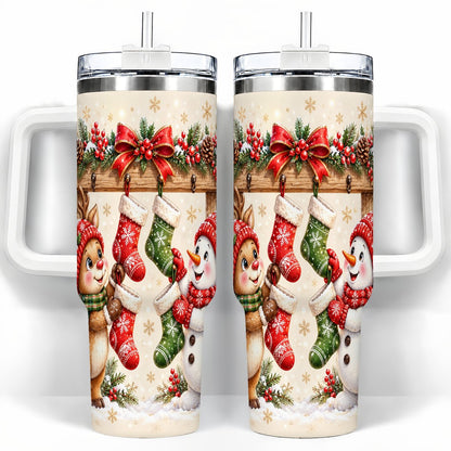 Reindeer Snowman 40oz Tumbler with Handle, Christmas Travel Cup