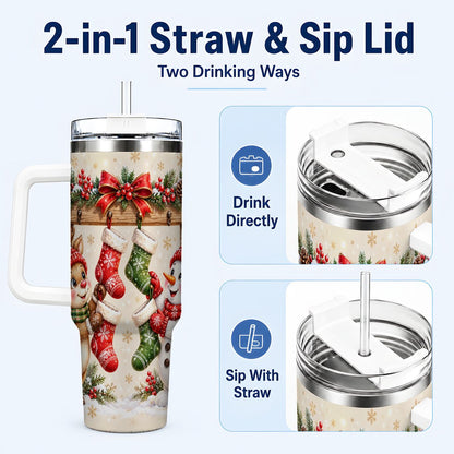 #pl[40oz|White] Reindeer Snowman 40oz Tumbler with Handle, Christmas Travel Cup