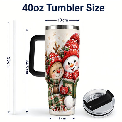 #pl[40oz|Black] Winter Storybook Friends 40oz Tumbler with Handle, Holiday Travel Cup