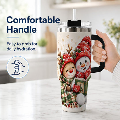 #pl[40oz|Black] Winter Storybook Friends 40oz Tumbler with Handle, Holiday Travel Cup