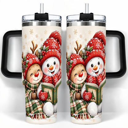 #pl[40oz|Black] Winter Storybook Friends 40oz Tumbler with Handle, Holiday Travel Cup