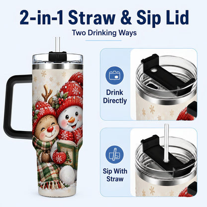#pl[40oz|Black] Winter Storybook Friends 40oz Tumbler with Handle, Holiday Travel Cup
