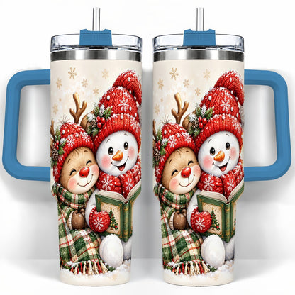 #pl[40oz|Blue] Winter Storybook Friends 40oz Tumbler with Handle, Holiday Travel Cup