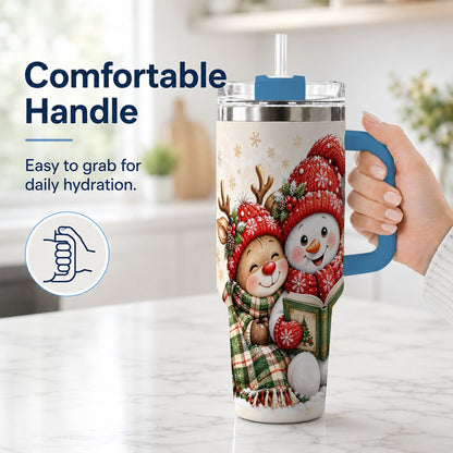 #pl[40oz|Blue] Winter Storybook Friends 40oz Tumbler with Handle, Holiday Travel Cup